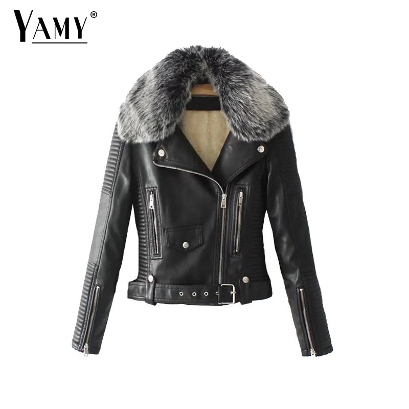 

Autumn winter leather fur jacket women biker jacket 2018 biker jacket punk black coat women jacket plus size outwear streetwear