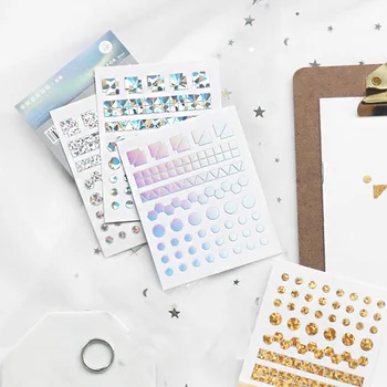 

3 Sheets/pack Novelty Basic Laser Series 6 Color Dot/Square/Diamond Index Sticker Calendar Sticker Decorative Sticker Stationery