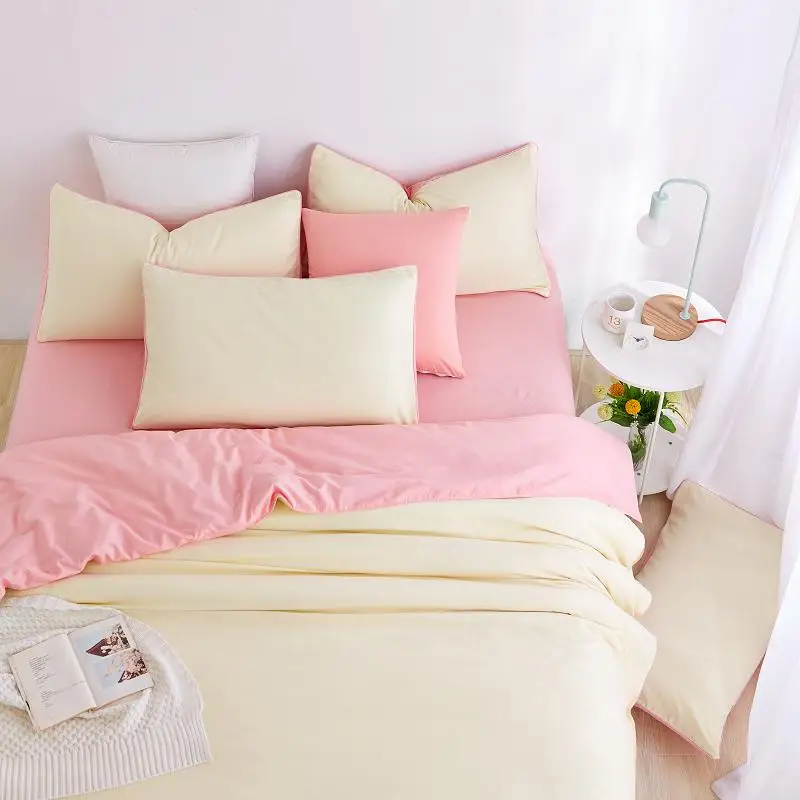 Liv Ethete Pale Yellow And Pink Solid Bedding Set Comforter Duvet