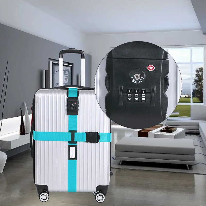

Adjustable Travel Luggage Straps for Suitcase with TSA 3-Dial Combination Lock Suitcase Packing Belt with tsa lock