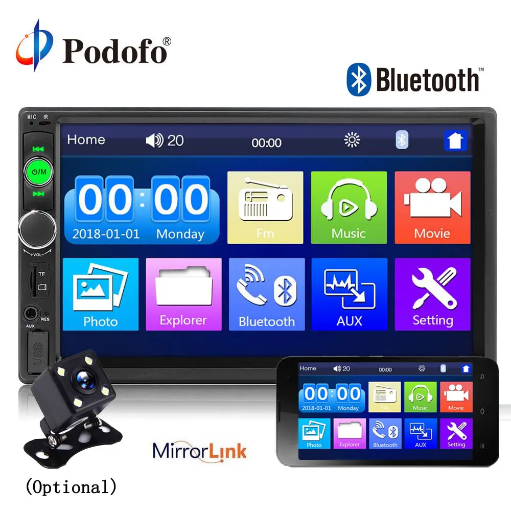 

Podofo 2 Din Car Radio 7'' Autoradio Multimedia Player Bluetooth Touch Screen MP5 Player Mirror Link Bluetooth USB FM Audio