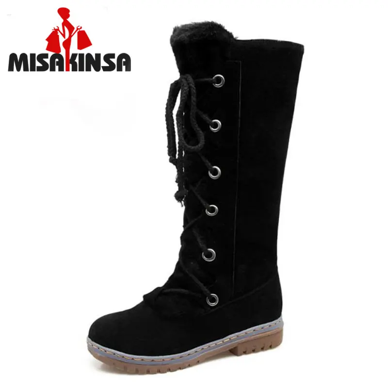 

MISAKINSA Size 34-43 Women Thick Fur Flats Boots For Cold Winter Botas Mid Calf Boots Warm Shoes Snow Long Botas Woman Footwears