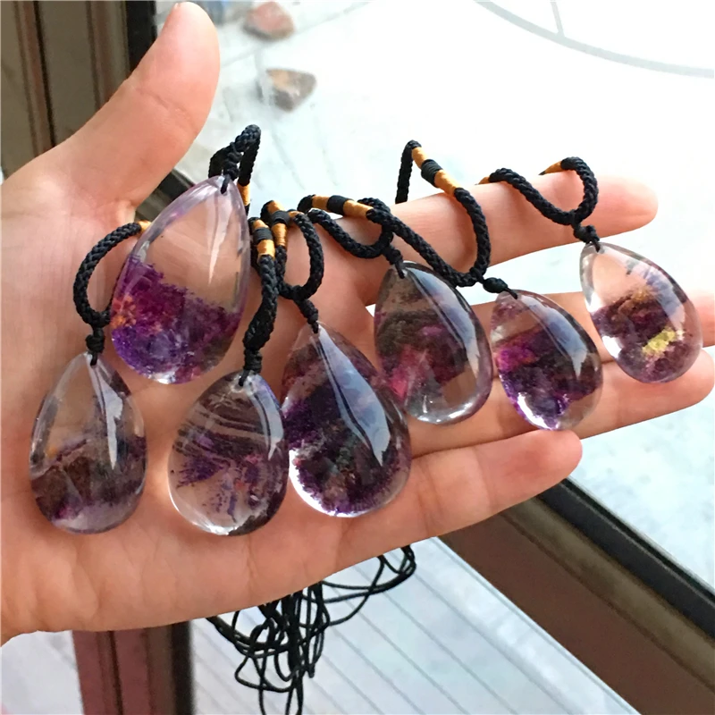 Натуральный фиолетовый Ghost Phantom Quartz кристалл кулон образец Рейки Исцеление