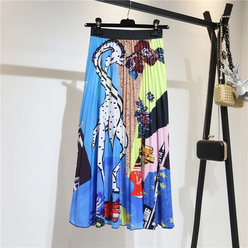 Весенние модные новые цветные юбки, плиссированные юбки с высокой талией и рисунком, элегантные пляжные праздничные юбки для женщин