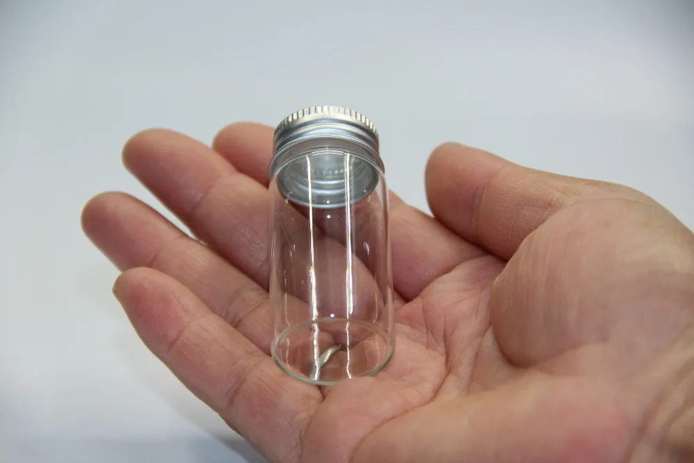 

50pcs 27*58mm 20ml Glass Bottles With Aluminium Screw Cap Empty Bottles SIlver Metal Lids Glass Vials Jars Craft Wedding Decor