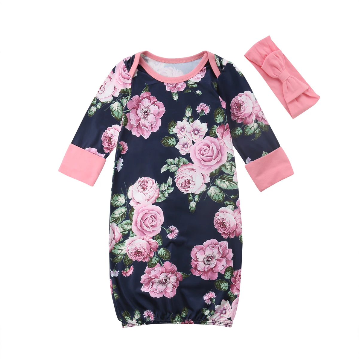 

New Baby/Infant Boy Girl Floral Swaddle Wraps/Sleeping Bag Romper Headband 2PCS Baby Sleepwear Clothes