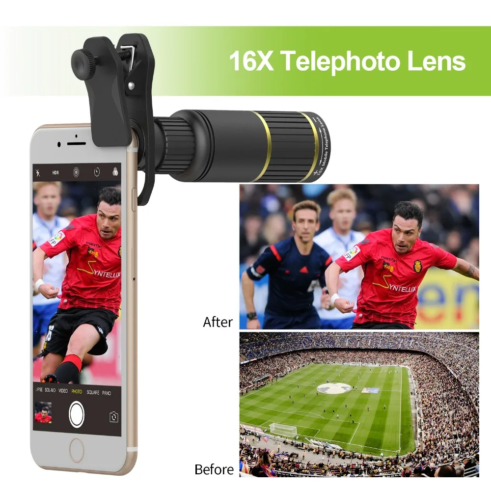APEXEL телефон объектив камеры Универсальный Металлический 16x телескоп зум телефон объектив мобильного телефона для iPhone huawei Xiaomi смартфонов JS16X