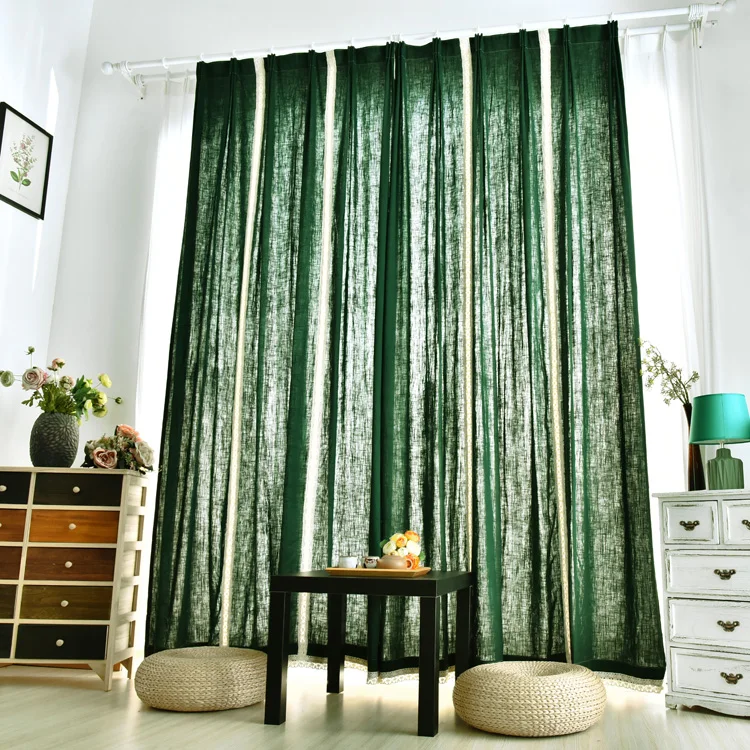 

Creative rural retro-pastoral semi-shaded living room linen cotton inky green curtains