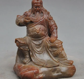 

Old Chinese Shoushan Stone Hand-Carved Dragon guangong guanyu Generals Statue