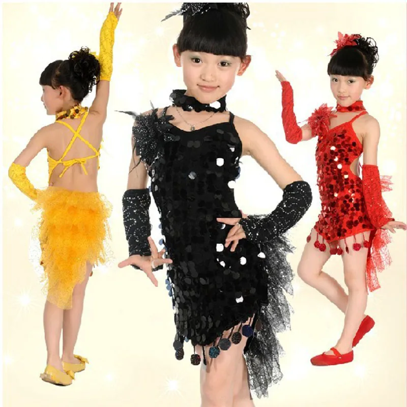 2016 дети латинский Танцы Костюмы Одежда для танцев leotard Платье с блестками для танцев Одежда для соревнований