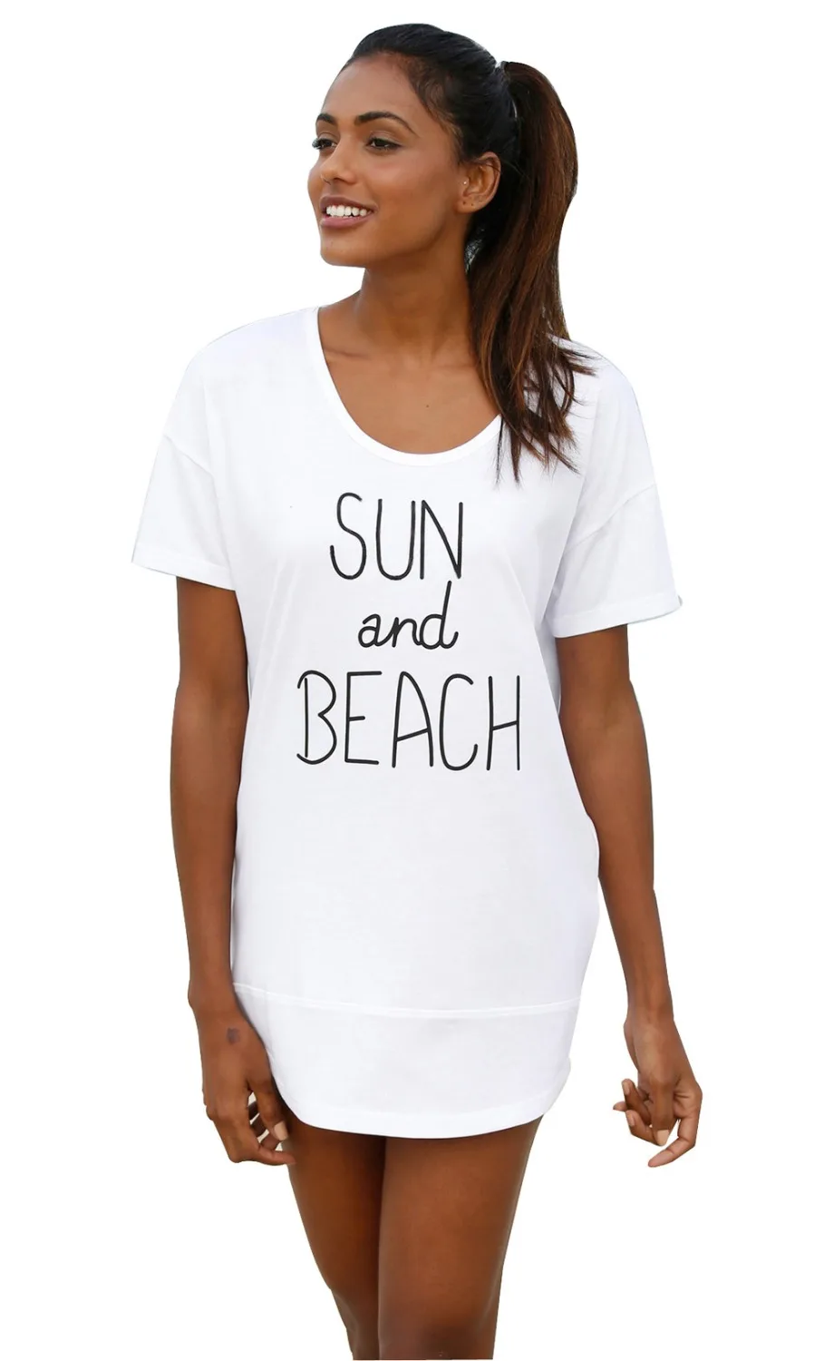 Free shipping 100 Cotton Letter Print T shirt Beach Bikini Cover Up