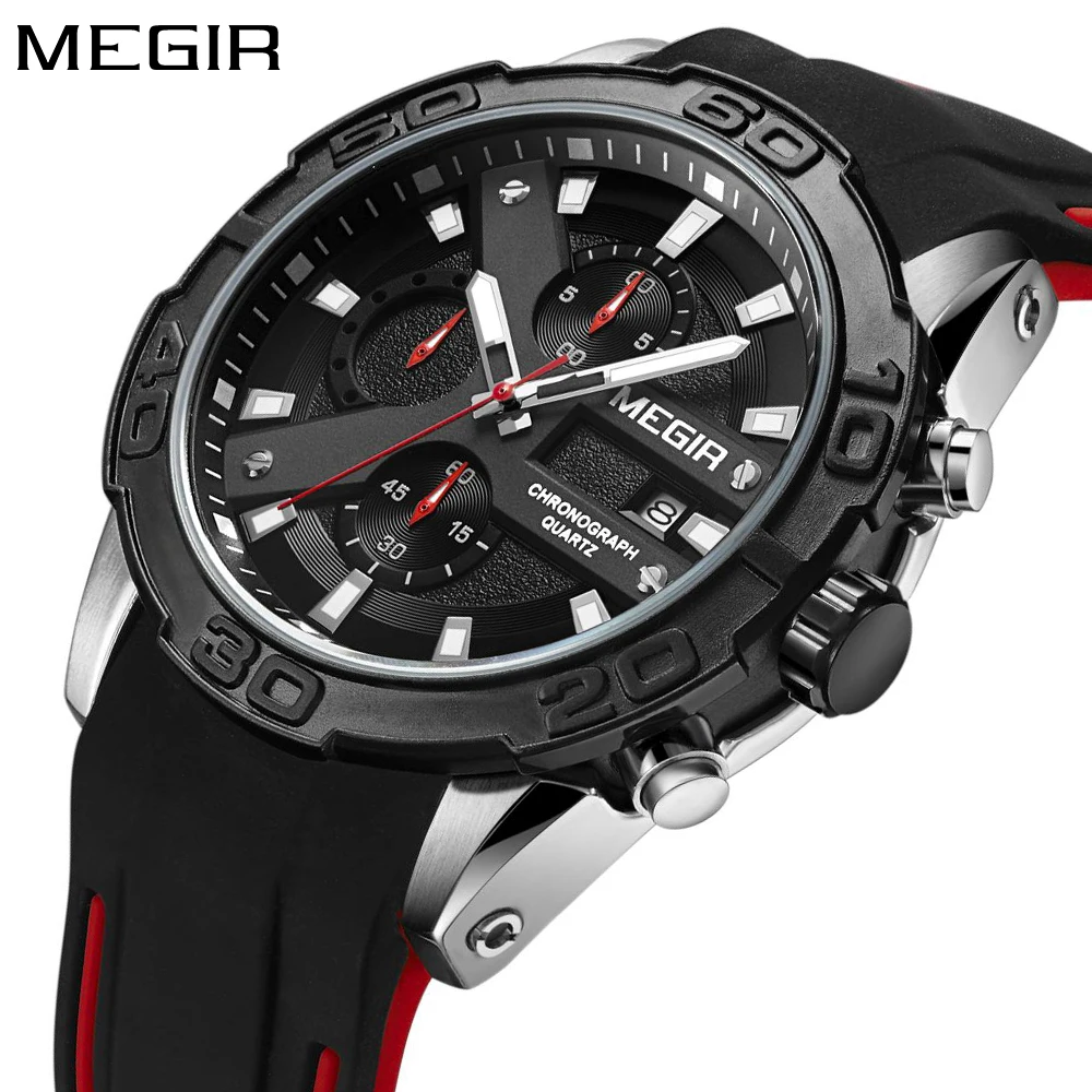 MEGIR Для мужчин s часы лучший бренд класса люкс Дата кварцевые часы Человек силиконовой лентой студенческие дети спортивные часы наручные