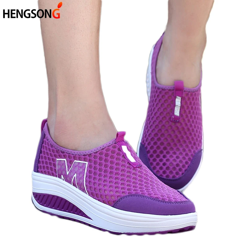 

2017 SpringWomen Sports Shoes Breathable Air Mesh Outdoor Walking Shoes Swing Wedges Gmy Jogging Shoes Women's Sneakers