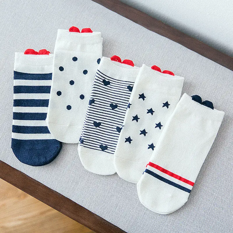 5 пар женских коротких носков милые темно-синие милые хлопковые женские носки с изображением звезды любви повседневные женские носки до щиколотки забавные женские носки