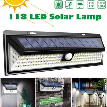 

118 LED 1000LM Waterproof PIR Motion Sensor Solar Garden Light Outdoor LED Solar Lamp 3 Modes Security Pool Door Solar Lighting