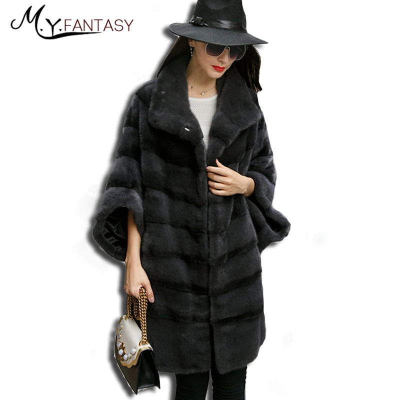 M.Y.FANSTY Imported Women Fur Swan Velvet Mink Coats Turn Down Collar Grey Purple Long Causal Loss Slim | Женская одежда