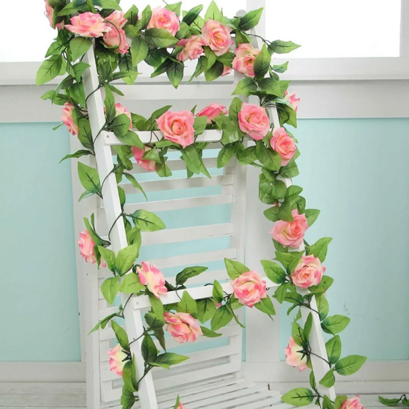 

Crepe Rose Flower With Ivy Vine Artificial Flowers for Home Wedding Decor Decorative Artificial Flower Garland