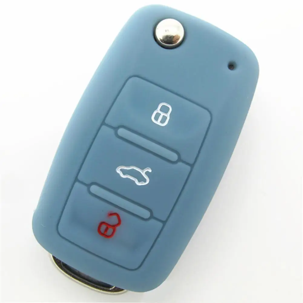 

1PC Car Key Bag Silicone Key Bag Protective 3-button Car Key Pocket
