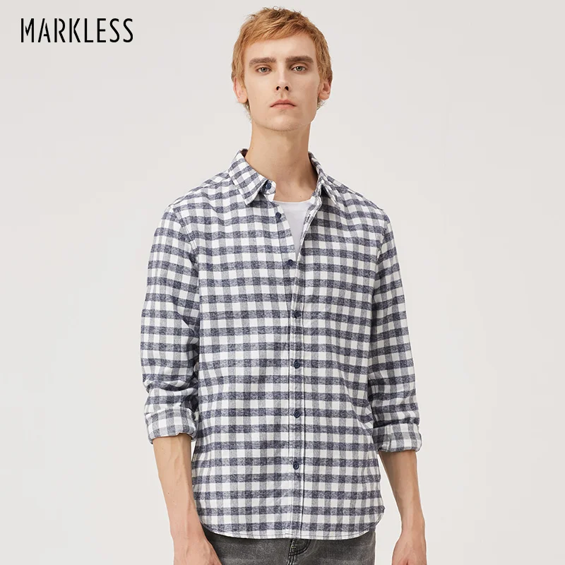 Мужские рубашки Markless из 100% чистого хлопка модные повседневные в клетку на осень
