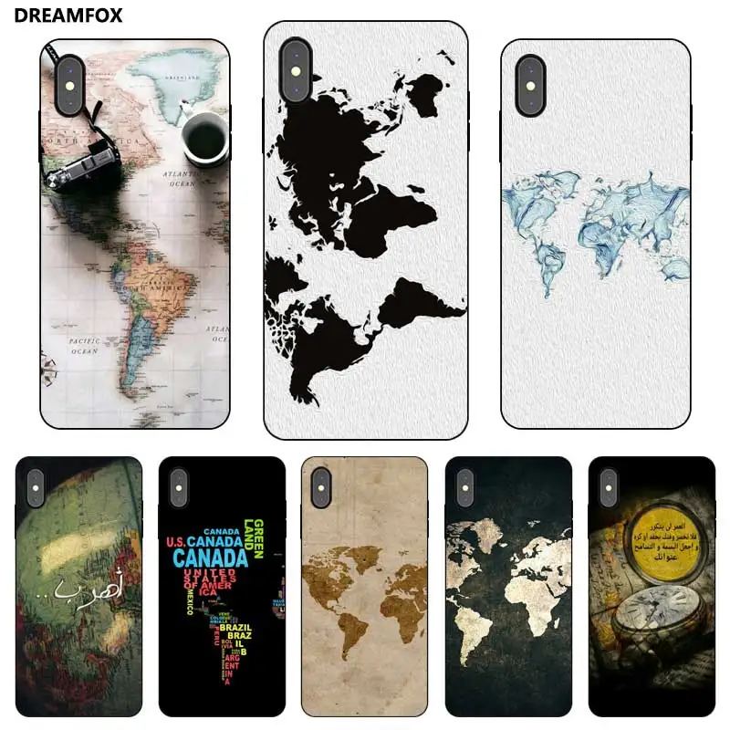 

N474 World Map Black Silicone Case Cover For Apple iPhone XR XS Max X 8 7 6 6S Plus 5 5S SE