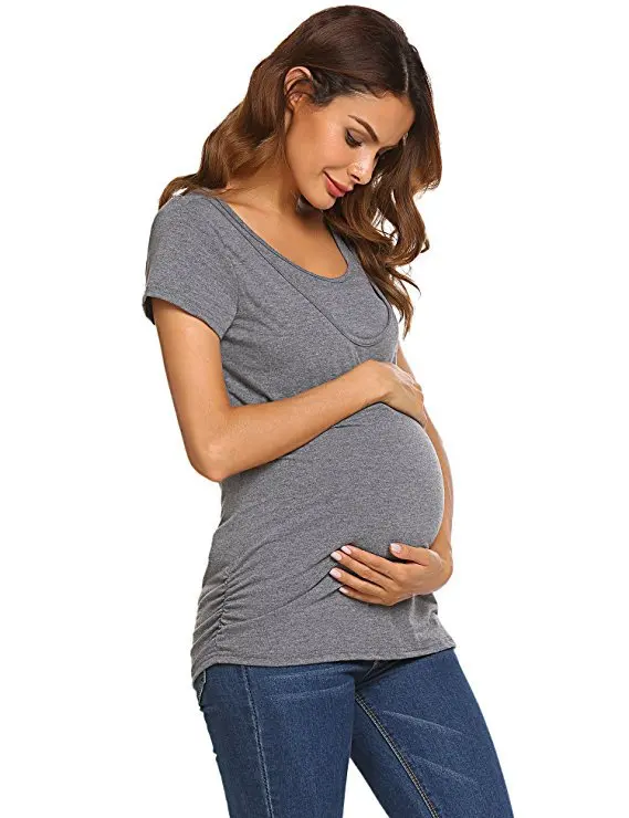 Европейский и американский беременных Для женщин короткий рукав грудного вскармливания одноцветное Цвет футболка Повседневное грудного вскармливания блузки