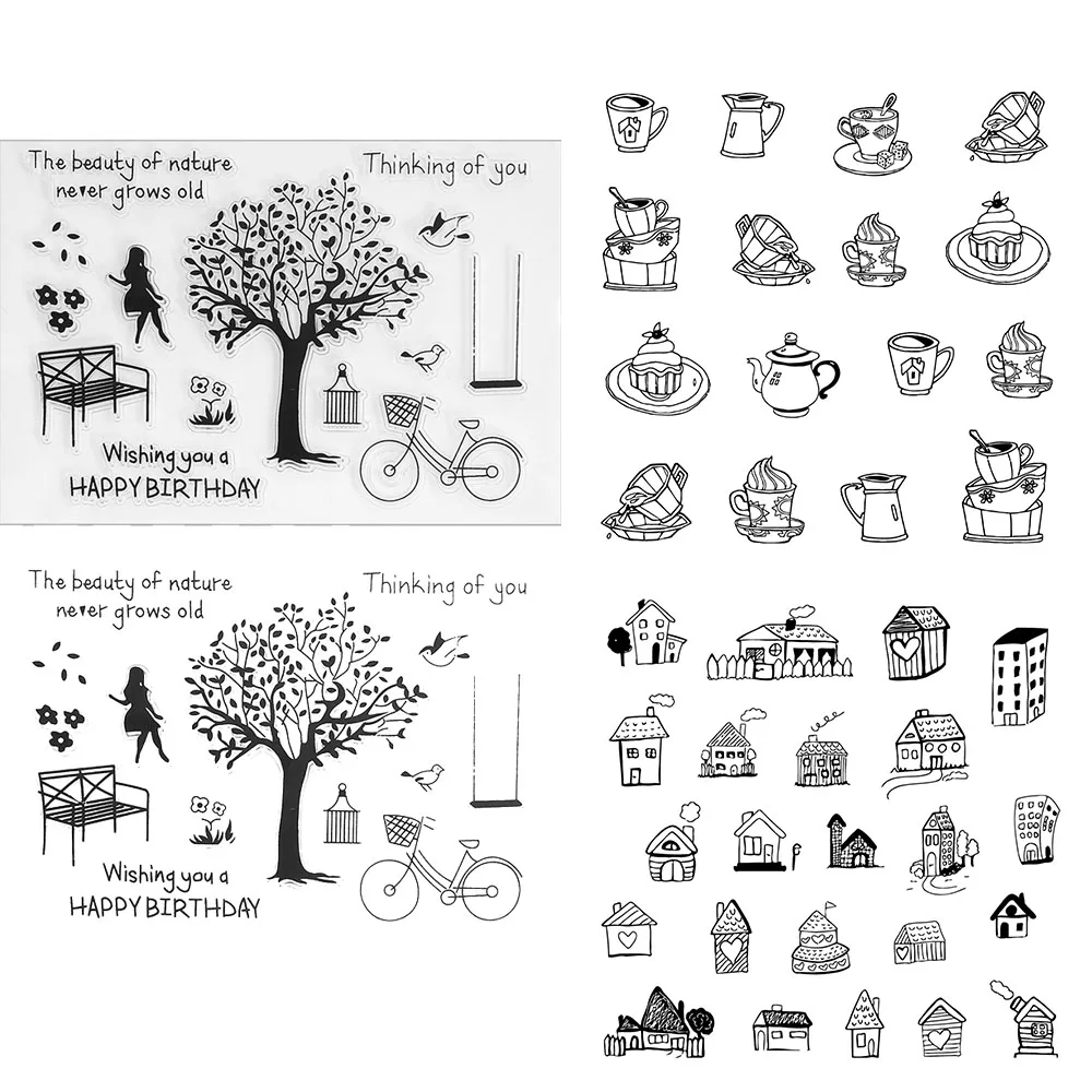 

Buildings / Tea Set Transparent Silicone Stamps For Scrapbooking DIY Craft Photo Album Cute Cartoon Clear Stamps Home Decor