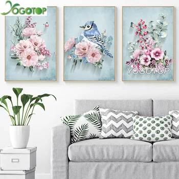 

YOGOTOP DIY Diamond Painting Cross Stitch Kits Full Embroidery 5D Square Drill Mosaic wedding decor Peony Flower Bird 3pcs ML537