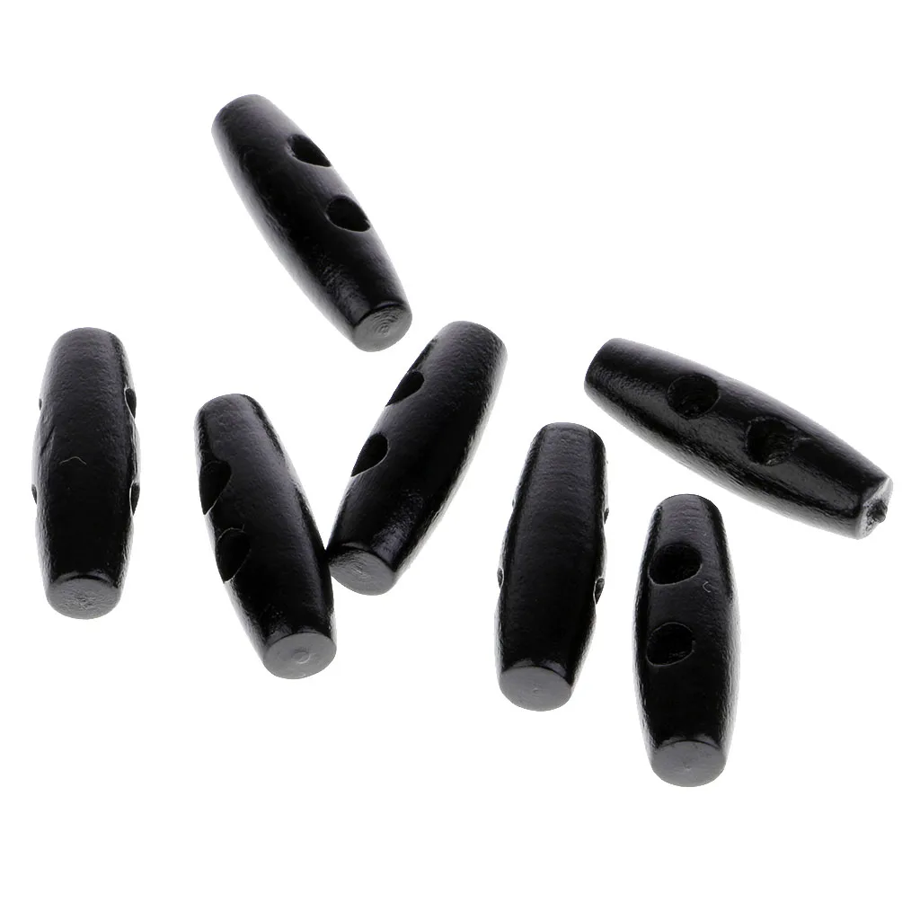50Pcs Wood Sewing Horn Toggle Buttons Cloth Accessories 2 Holes Black