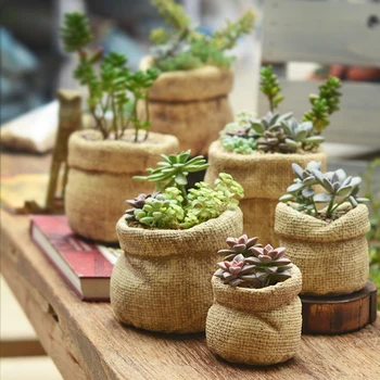 

linen bag ceramic flower pots planters home decoration desktop Succulents Cactus pots flower vases home decor accessories