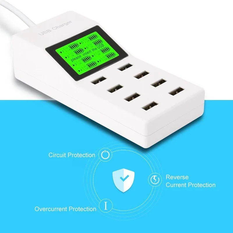 Universal 8 USB Ports Smart Charger Led Display US EU UK Plug Travel AC Power Strip Adapter Socket For Cell Phone Tablet Xiaomi