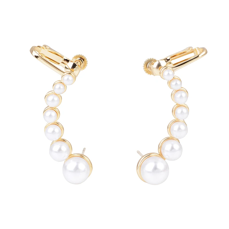 Бренд 925 пробы серебристый белый жемчуг манжеты серьги Кафф с клипсой альпинист гусеничный альпинист серьги-перевертыши женщин драгоценность Bijoux