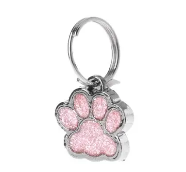 Ошейник для питомца блестящая лапа в форме собачки кошки идентификационная бирка брелок с кольцом - Цвет: Розовый