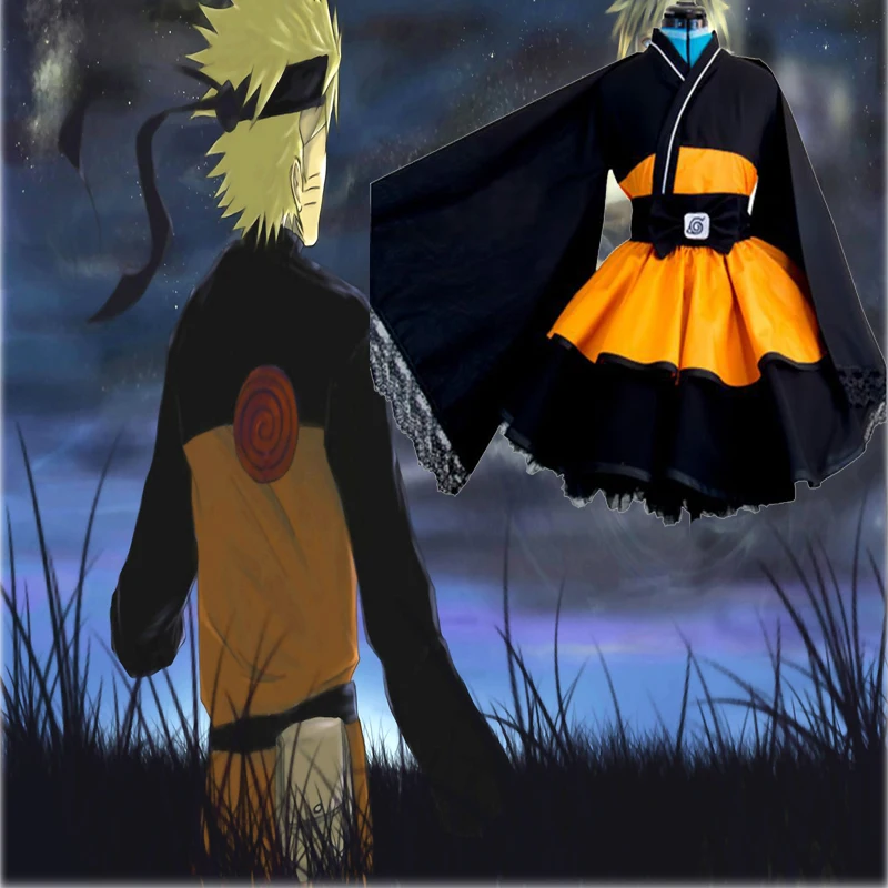Наруто: Shippuden костюмы Наруто Акацуки Лолита юбки кимоно платье аниме Uzumaki Косплей