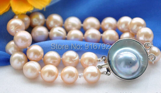 

free P&P >>>>> 2row 8" 12mm ROUND PINK PEARL BRACELET MABE