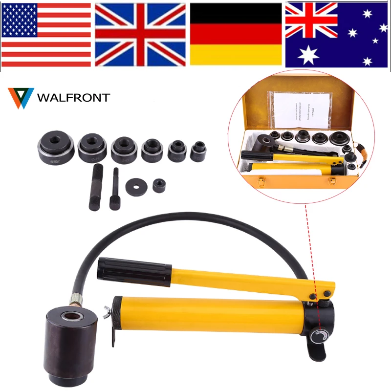 WALFRONT Manual Hydraulic Round Hole Punch Puncher Kit Steel