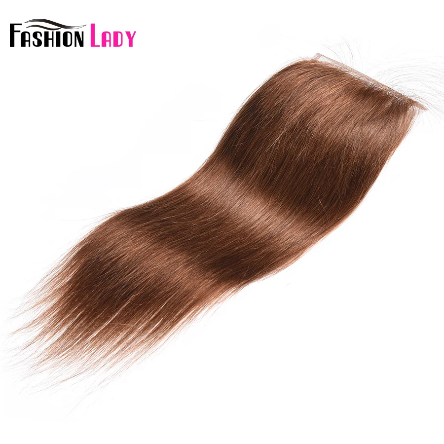 Модные женские предварительно цветные бразильские человеческие волосы плетение пучков 4 шт. с закрытием кружева 4 # темно-коричневый цвет