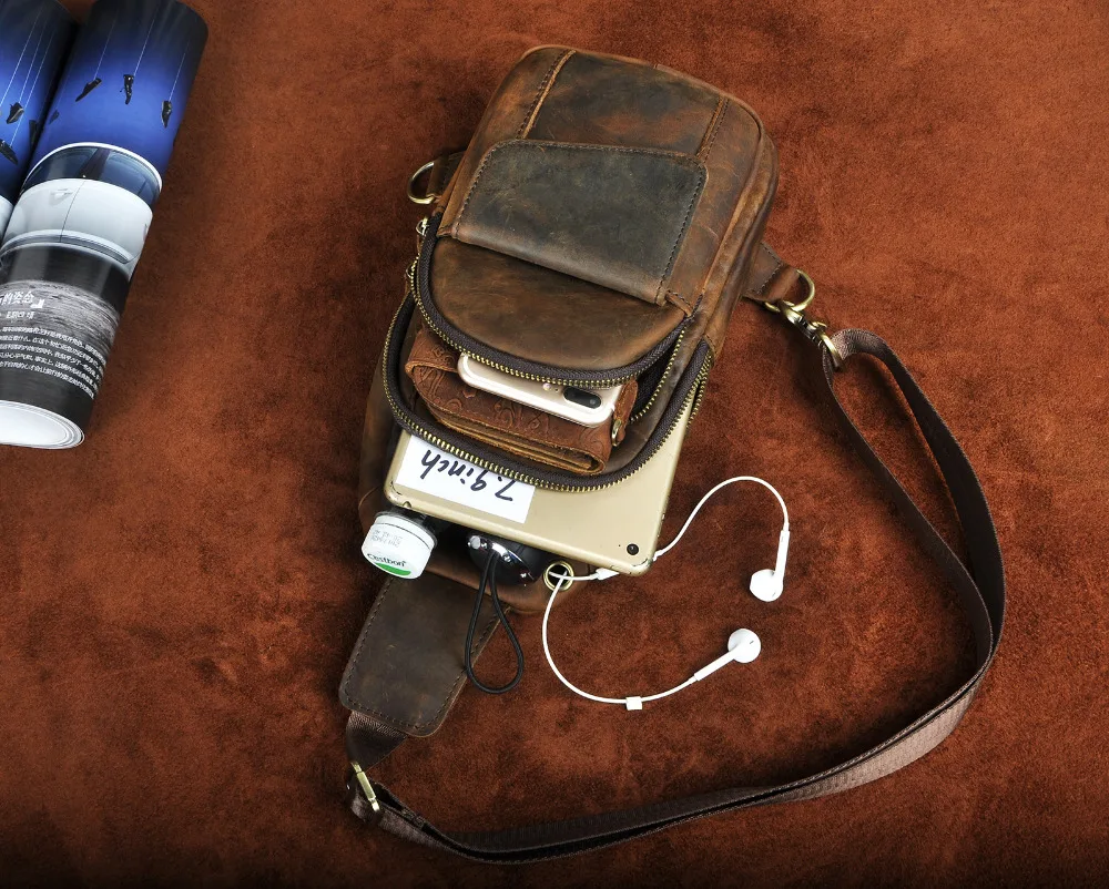 Men's Leather Chest Sling Bag 8" Tablet #5