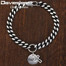 Браслет Davieslee для мужчин, Снаряженная кубинская цепь, крест, круглая вера, очаровательный из нержавеющей стали, серебряный тон, стильный мужской браслет DDB23