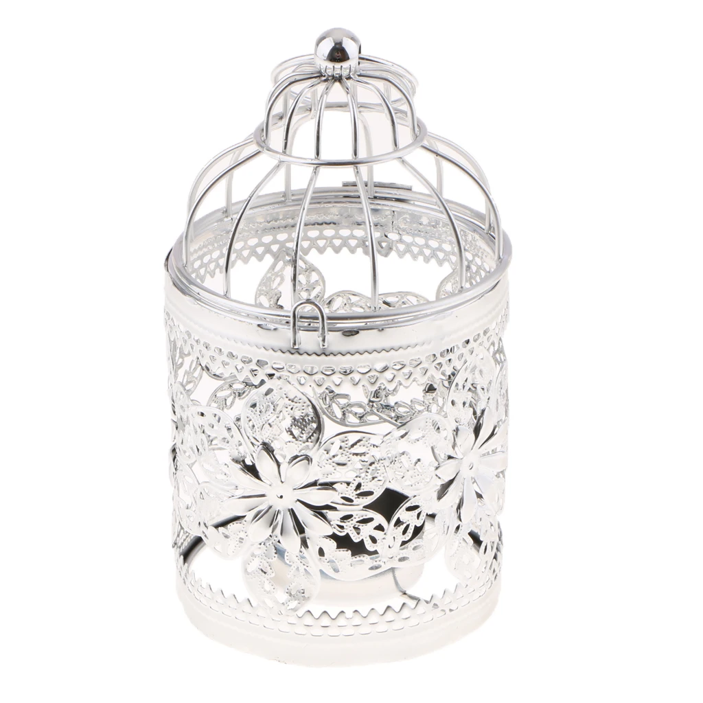 MagiDeal Hollowed Pattern Design Tealight Metal Candle Holder Hanging Lanterns Creative Birdcage Wedding Home Table Decoration