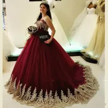 Crockoonboo возлюбленной бордовые платья Quinceanera с золотистые кружевные аппликации для выпускного вечера вечерние платья 16 лет для особых случаев