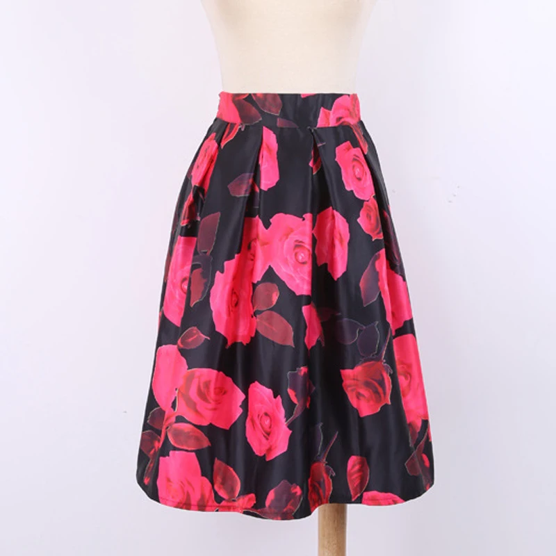 New high quality women color skirts casual rose Flowers Sexy high waist