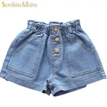 Детские джинсовые шорты для девочек, свободные джинсы с большим карманом, повседневные шорты для девочек, одежда для малышей, штаны, летние шорты, костюм