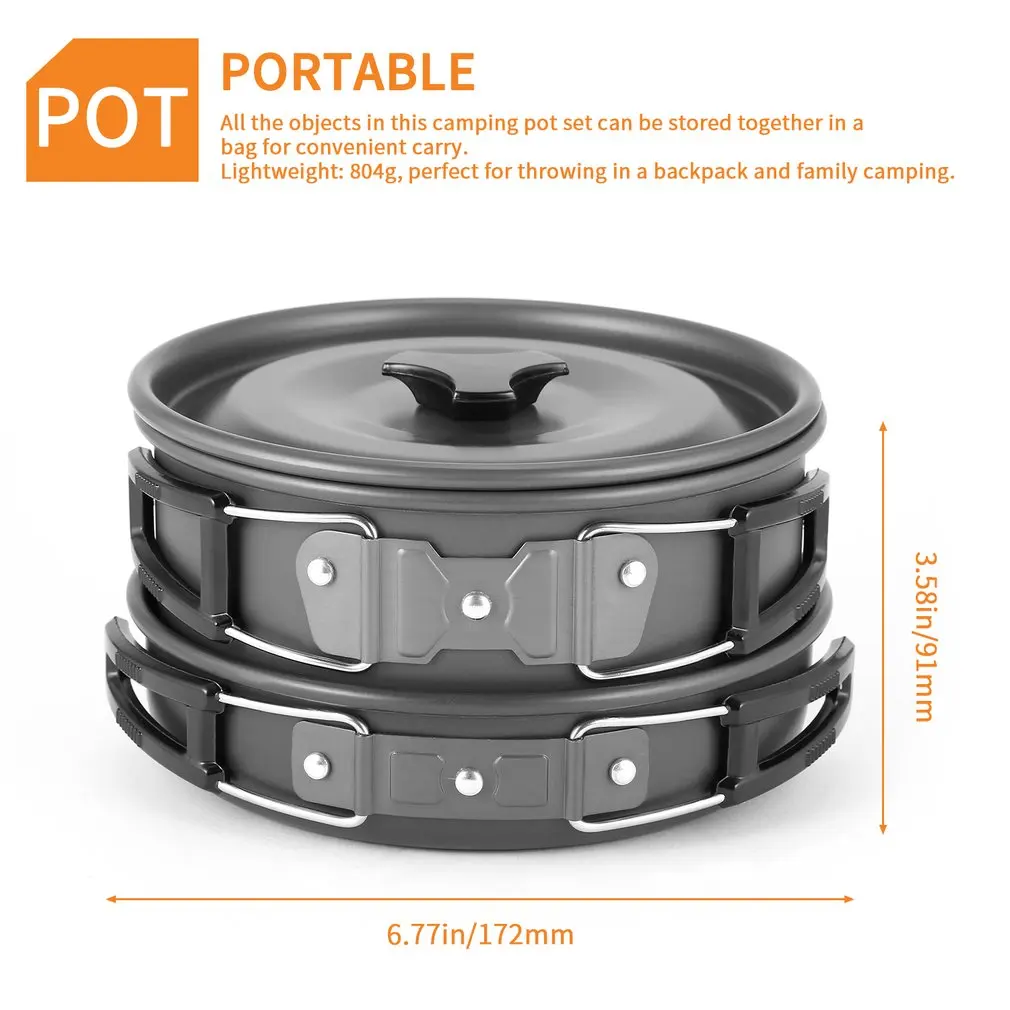 Outdppr Camping Mini hervidor Pan Pot Set para OUTAD 2-3 personas peso ligero portátil de aluminio antiadherente utensilios de cocina conjunto