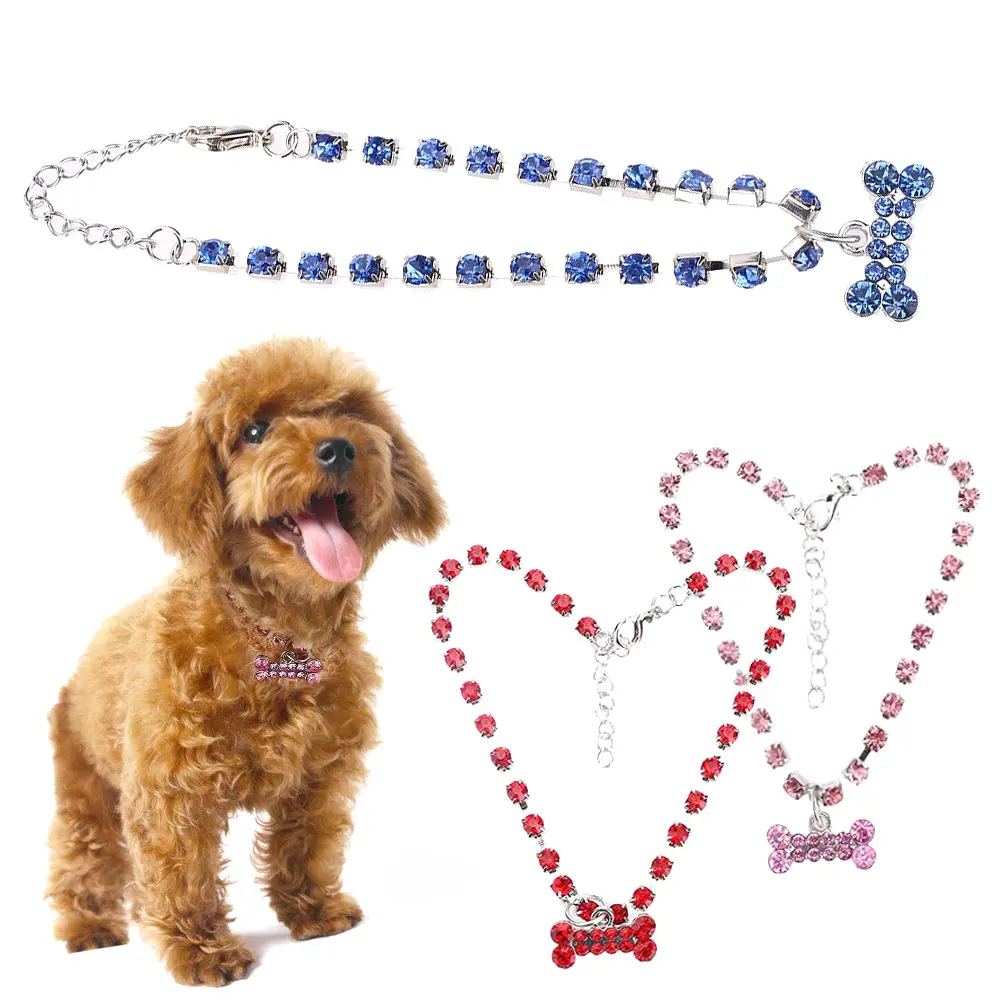 

Crystal Diamante Bone Rhinestone Pendant Pet Cat Dog Necklace Collar Tie Jewelry Mascotas Cachorro Chien Perros Honden Hond