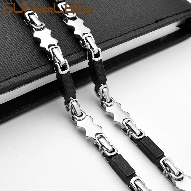 

SUNNERLEES Fashion Jewelry Stainless Steel Necklace 9mm Silver Black Color Geometric Link Chain For Mens Womens SC85 N
