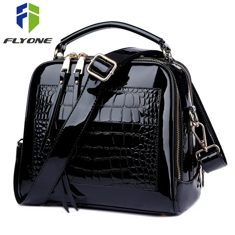 FLYONE Crossbody حقائب للنساء 2019 المرأة حقيبة يد التمساح براءات الاختراع والجلود حقيبة تسوق حقيبة كتف المرأة حقيبة بولسا الأنثوية