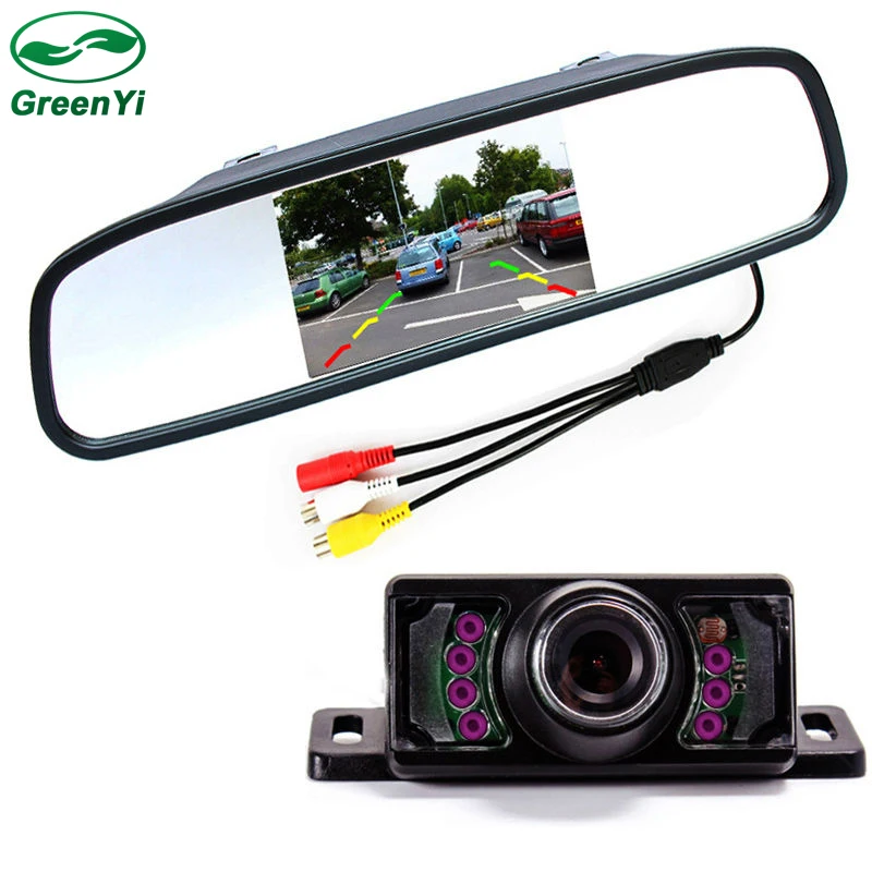 

GreenYi Video Parking Sensor Assistance. 4.3 inch LCD Car Reversing Mirror Monitor With 7 LED IR Night Vision Rearview Camera