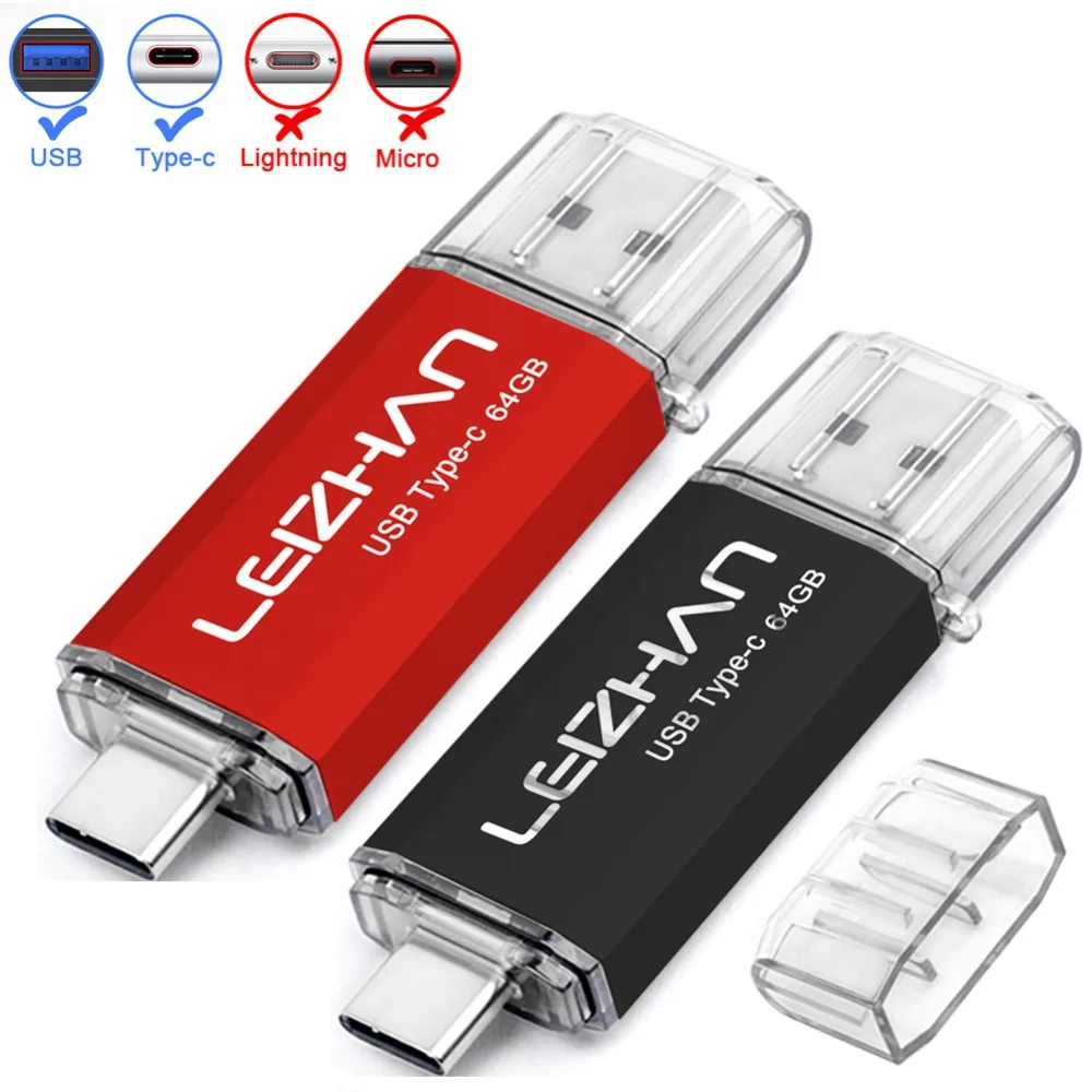 LEIZHAN OTG USB флеш-накопитель TYPE-C телефон палка 128 ГБ для Samsung Galaxy S9 S8 Pendrive 64 Гб Флешка 32