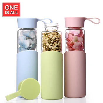 

One Is All AGYBL077 320ml My Coffee Glass Water Glass Portable Juice Drinkware With Silicone Sleeve Bicycle Bottles