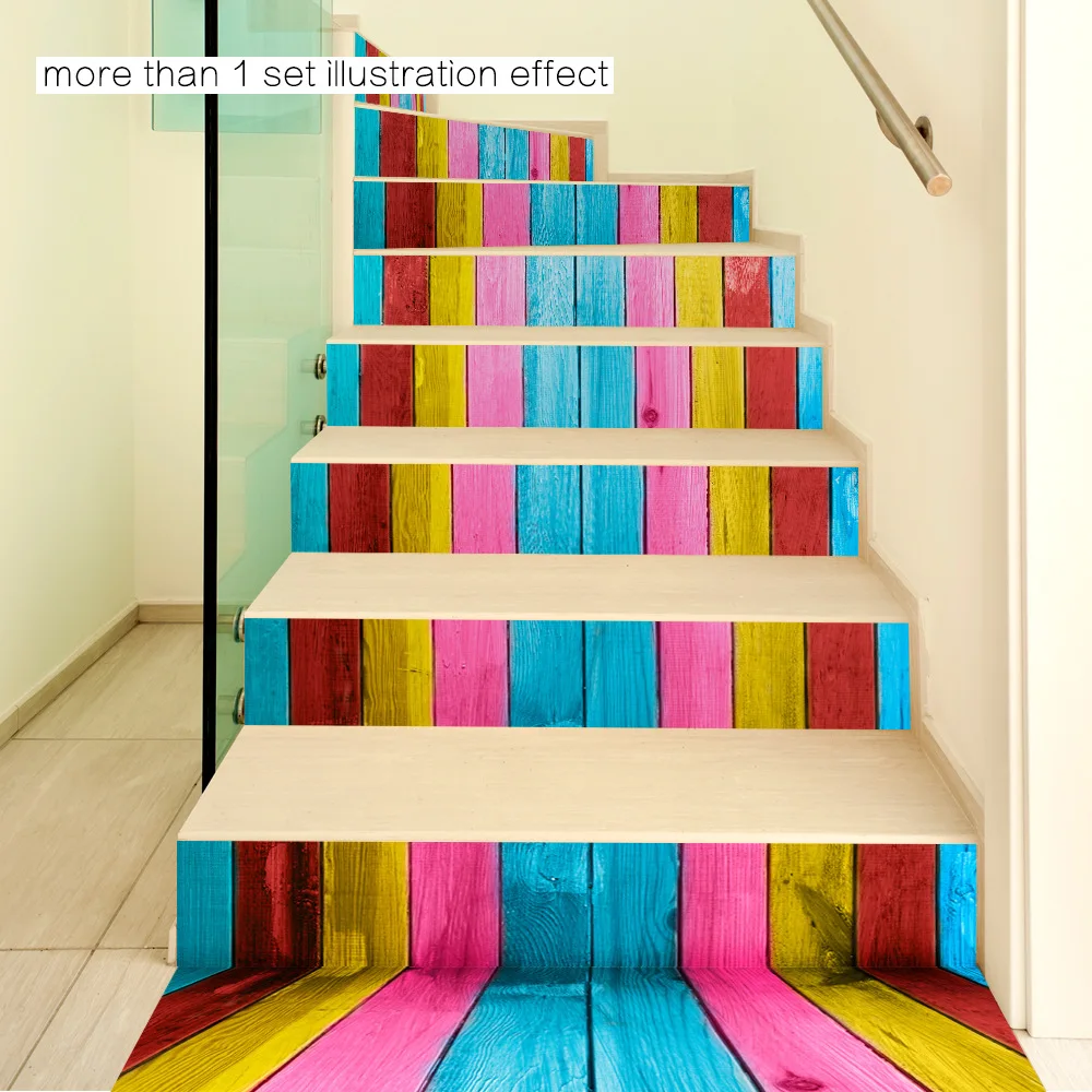6 unids/set grano de madera color 3D escaleras Adhesivos dormitorio zócalo auto-adhesivo pegatinas de pared Decoración para el hogar